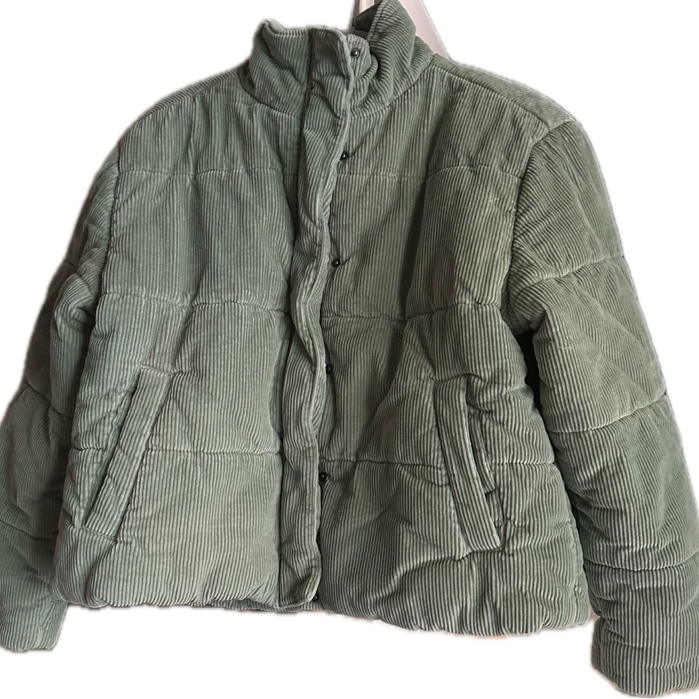 RVCA Green Quilted Puffer Jacket with High Collar